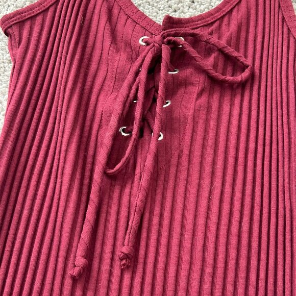 Luna Chix Burgundy Fitted Mini Dress Size Medium Tie Front Cotton Blend - Picture 2 of 7